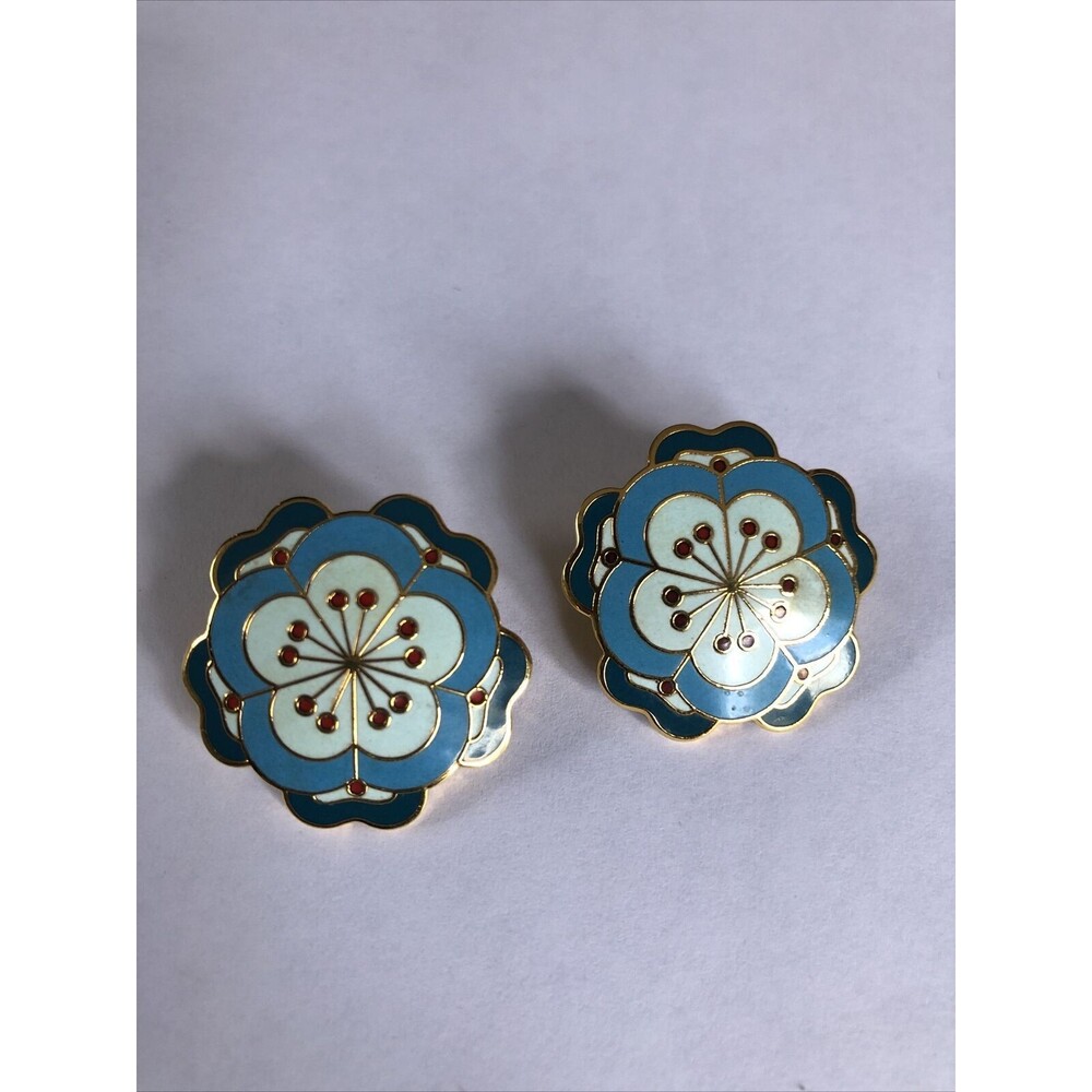 Vintage Signed MMA Earrings Enamel Floral Design